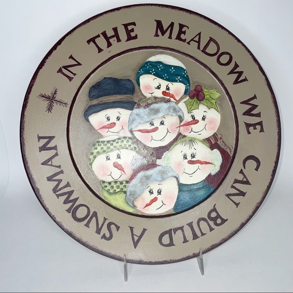 Wood Decorative Plate Christmas In The Meadow We Can Build A Snowman